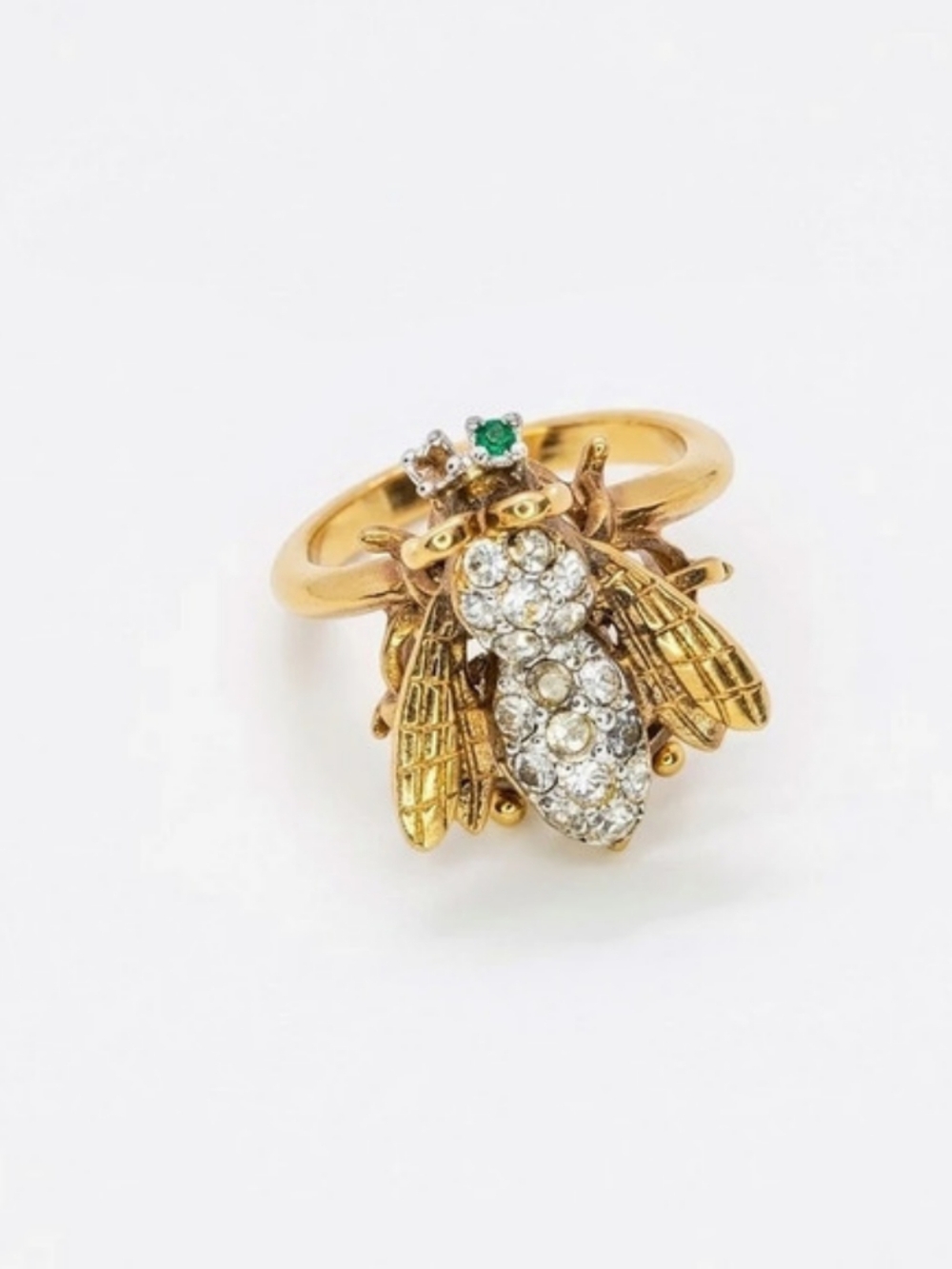 Vintage 18K HGE Gold Plated Rhinestone Bumble Bee Insect Statement Ring Size 8